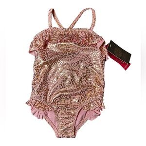 VINCE CAMUTO toddler girls 3T metallic rose gold print one piece swimsuit NWT